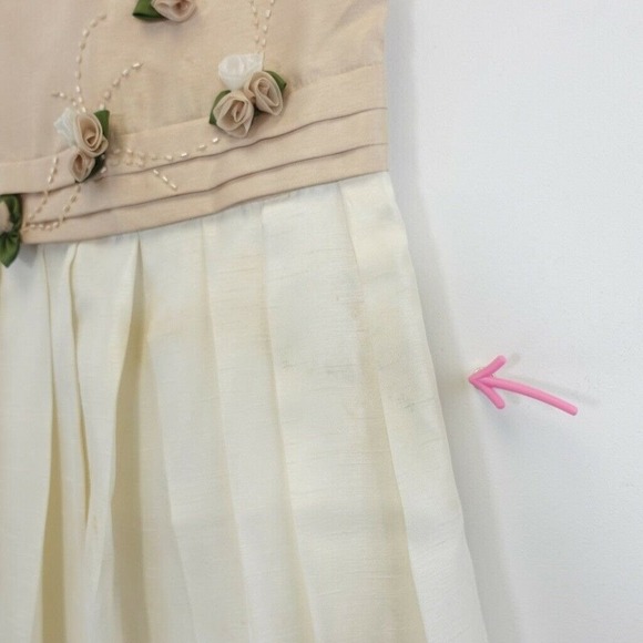 Flower Girl Dress Kids 6 Cream White Pleated 3D Flower Colorblock RUSTANETTE - Picture 8 of 12
